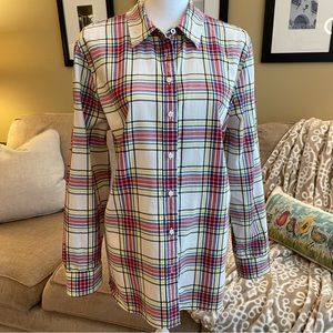 Talbots Plaid Shirt Multi Red Ivory Long Sleeve Boyfriend Size XL